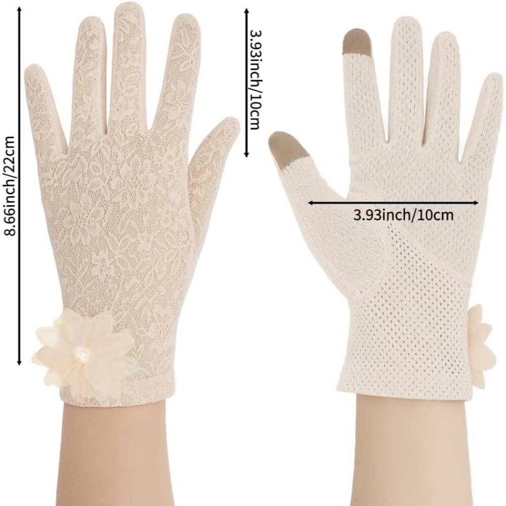 Women's Embroidery Beige Short Lace Wrist Gloves Design Party Accessories - Picture 3 of 7